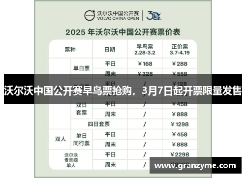 沃尔沃中国公开赛早鸟票抢购，3月7日起开票限量发售